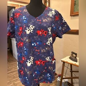 Red and Blue Dog Scrub Top